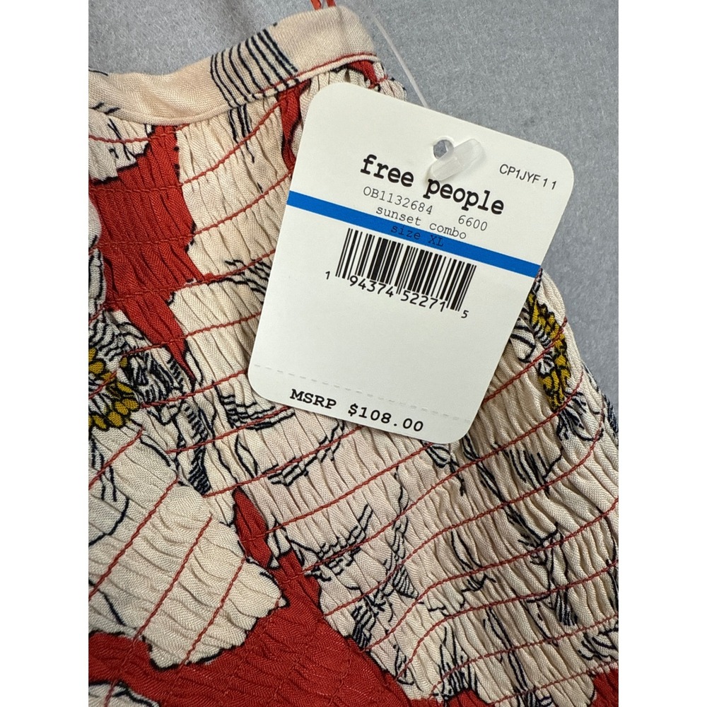 NWT Free People Heat Wave Floral Print Smocked Maxi Dress Womens Size XL Brunch - Picture 3 of 15